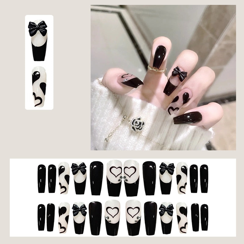 24pcs Glitter Gold Diamond False Nails French Butterfly Design Press on Nail Wearable Full Cover Acrylic Nail Tips for Girls Spain N27