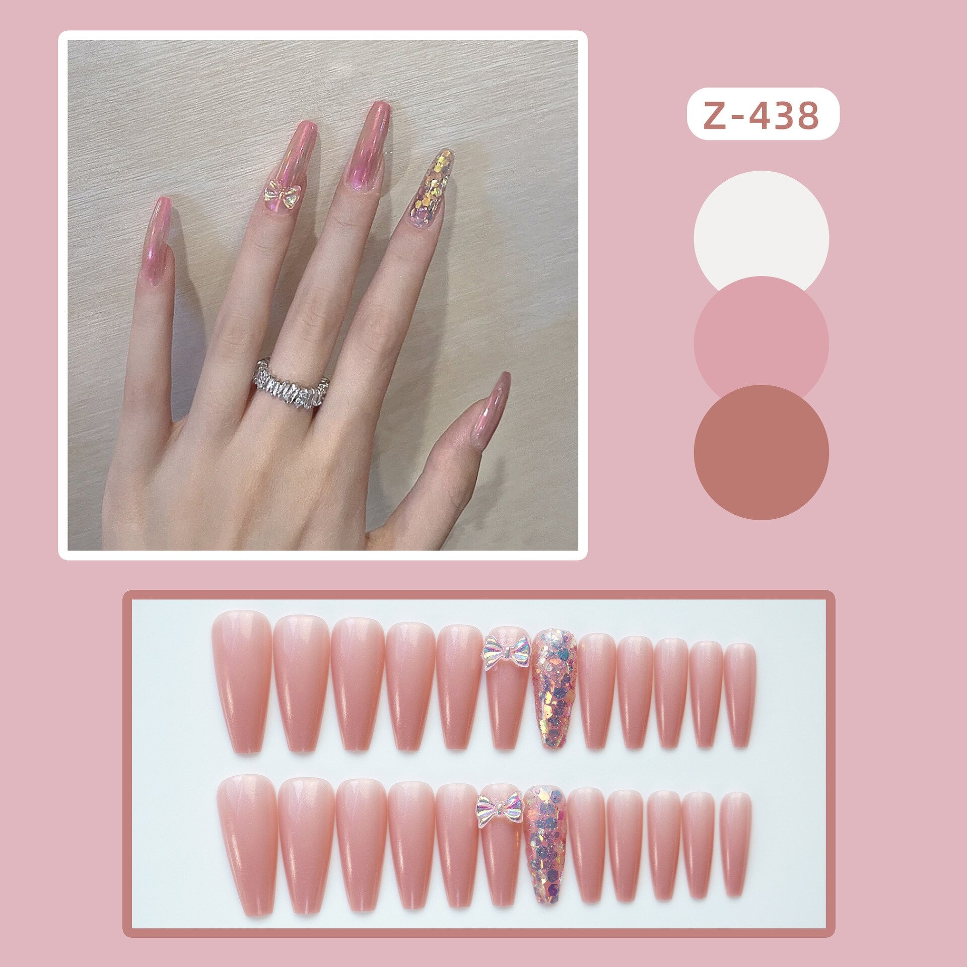 24pcs Glitter Gold Diamond False Nails French Butterfly Design Press on Nail Wearable Full Cover Acrylic Nail Tips for Girls Spain N30