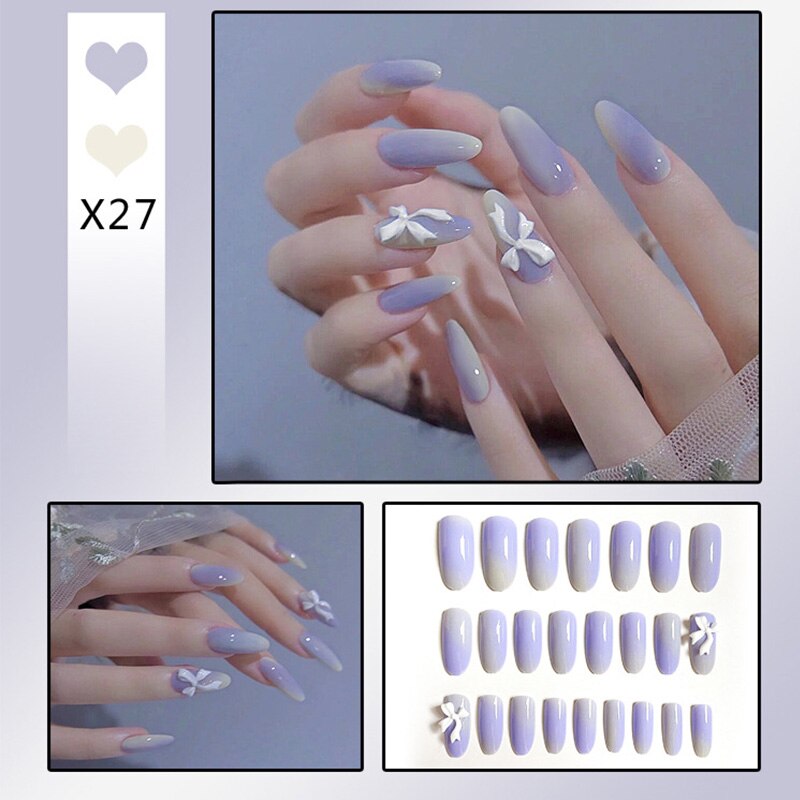 24pcs Glitter Gold Diamond False Nails French Butterfly Design Press on Nail Wearable Full Cover Acrylic Nail Tips for Girls Spain N32