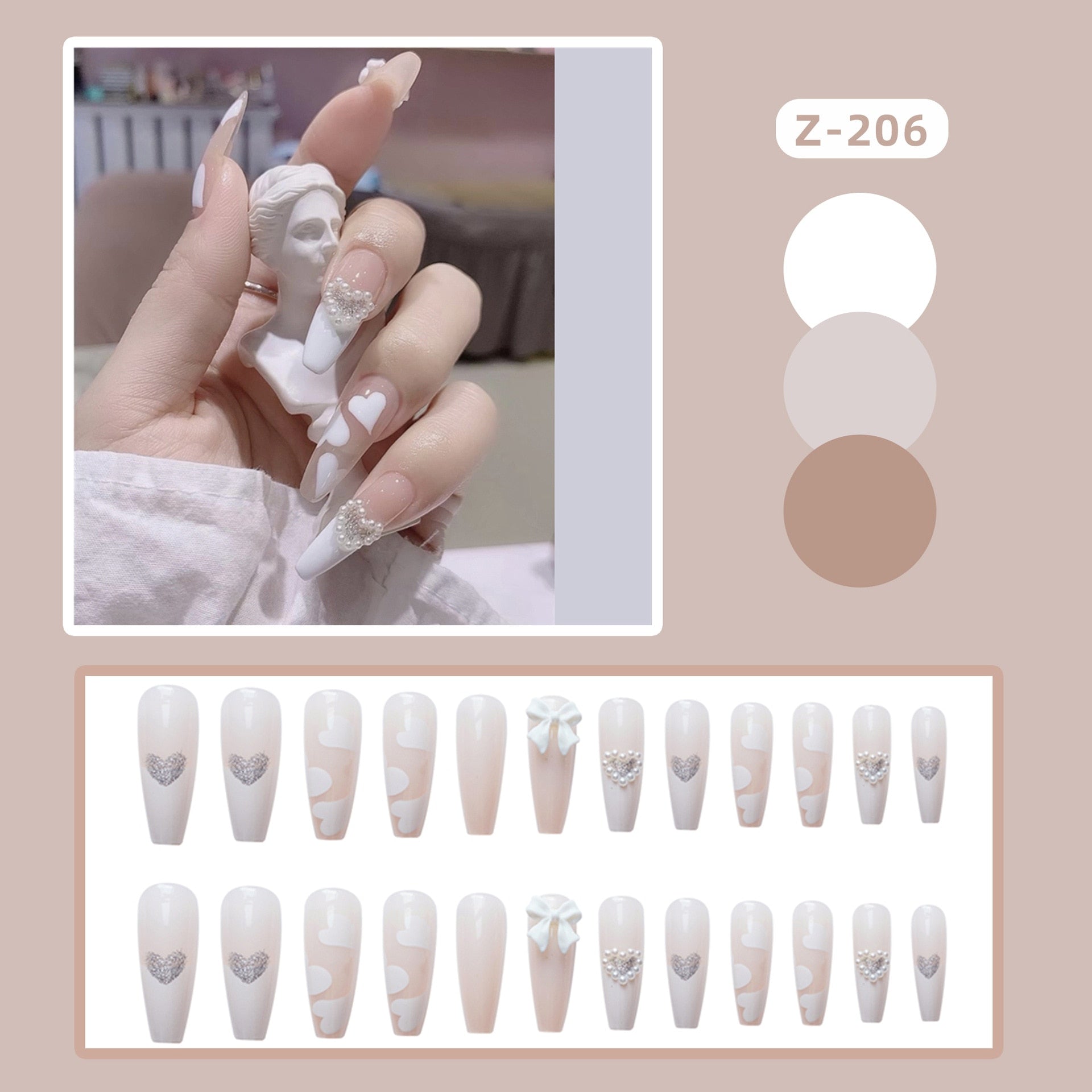 24pcs Glitter Gold Diamond False Nails French Butterfly Design Press on Nail Wearable Full Cover Acrylic Nail Tips for Girls Spain N18