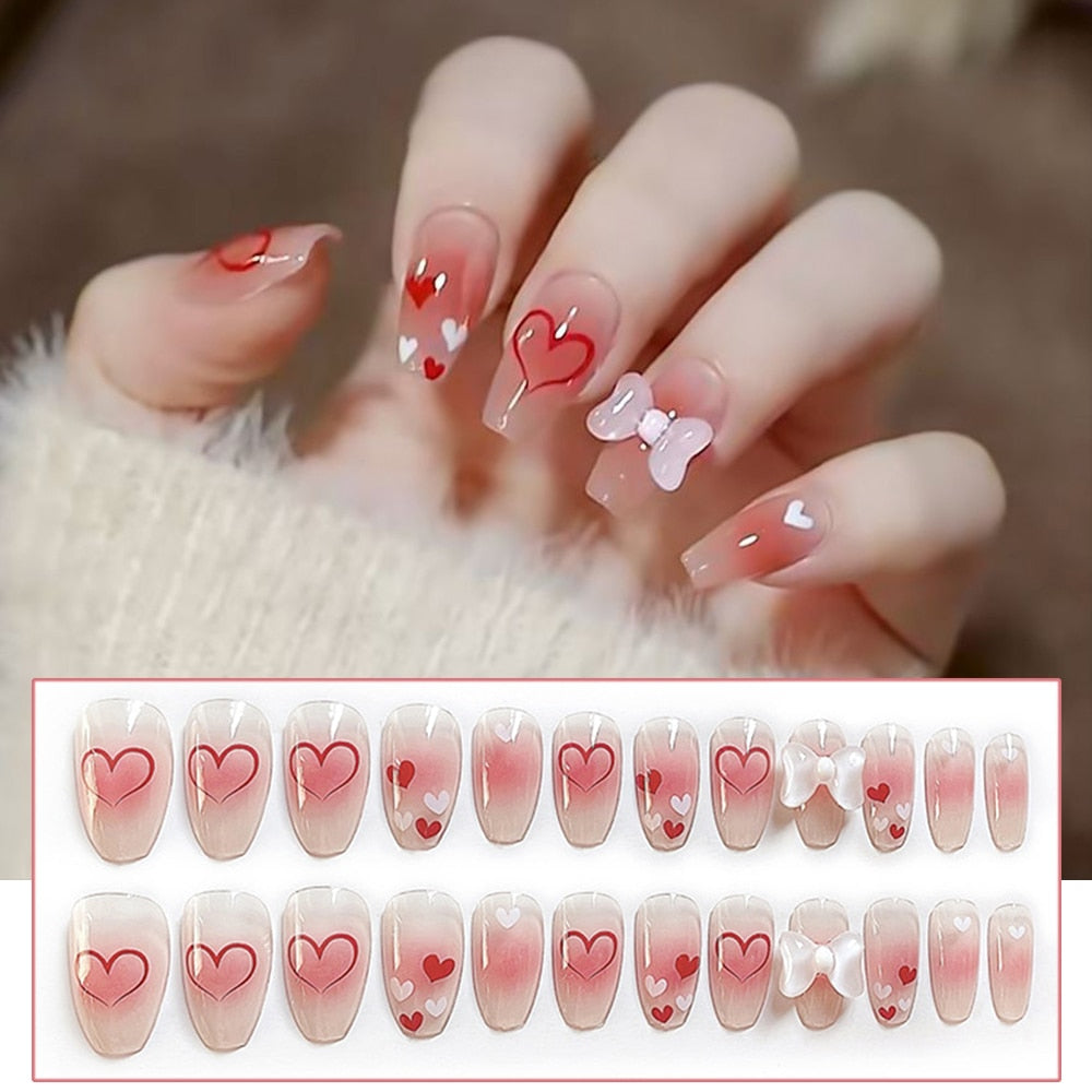 24pcs Glitter Gold Diamond False Nails French Butterfly Design Press on Nail Wearable Full Cover Acrylic Nail Tips for Girls Spain N40