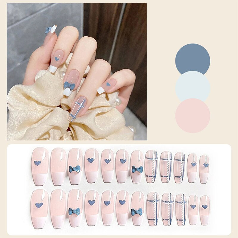 24pcs Glitter Gold Diamond False Nails French Butterfly Design Press on Nail Wearable Full Cover Acrylic Nail Tips for Girls Spain N28