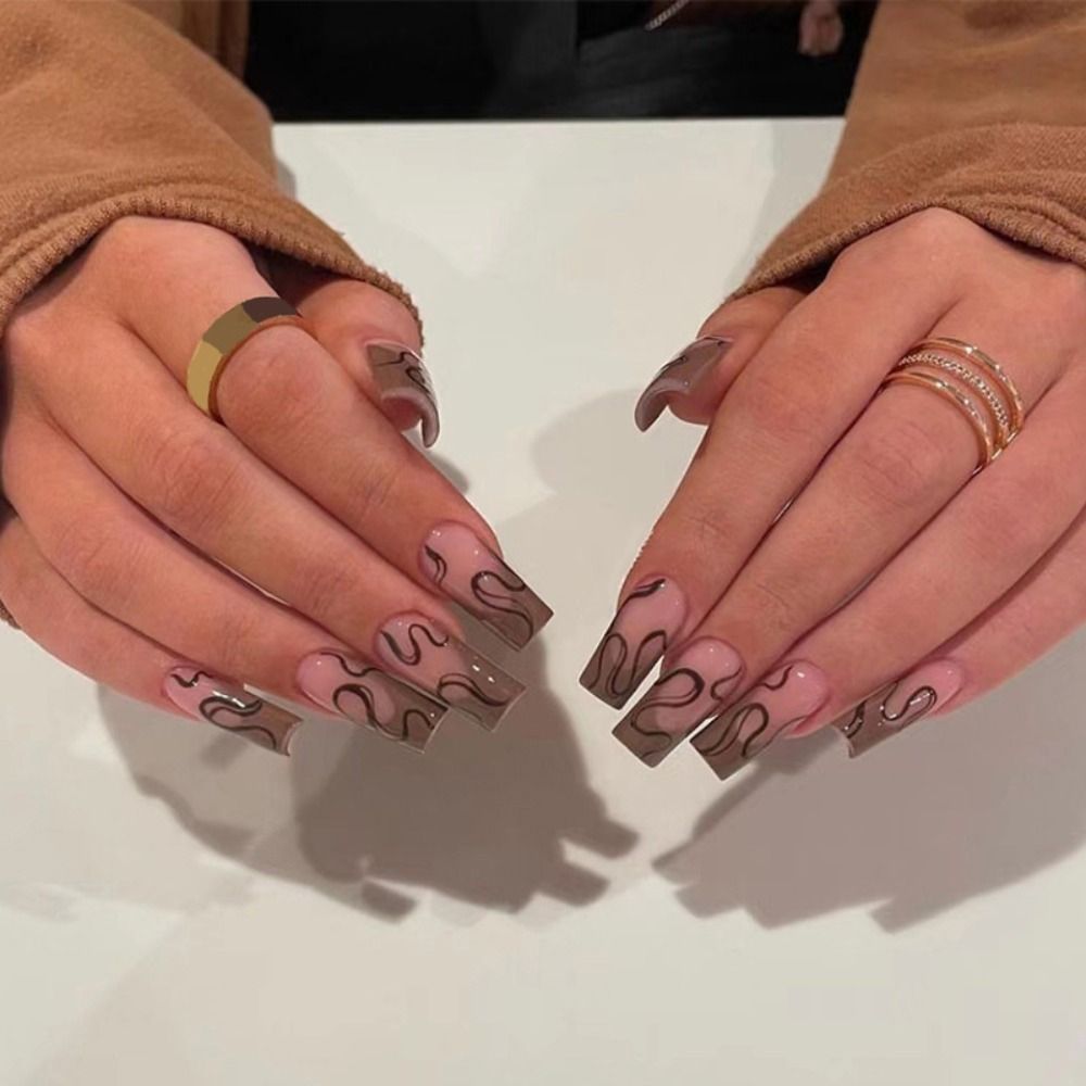 24pcs Long Ballerina French False Nails Love Heart Green Halo Dyed Gold Thread Fake Nail Press on Nails Full Cover Nail Tips A6