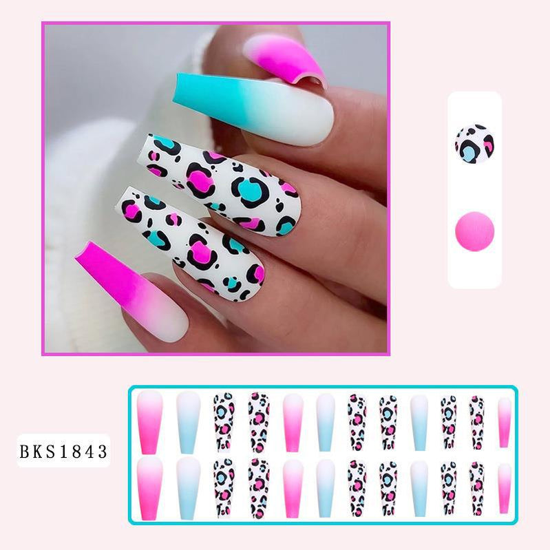24pcs Long Ballet False Nail Full Cover Fake Nail Grey White Marble Design Nails Tip French Coffin Nails Press On Nails 11