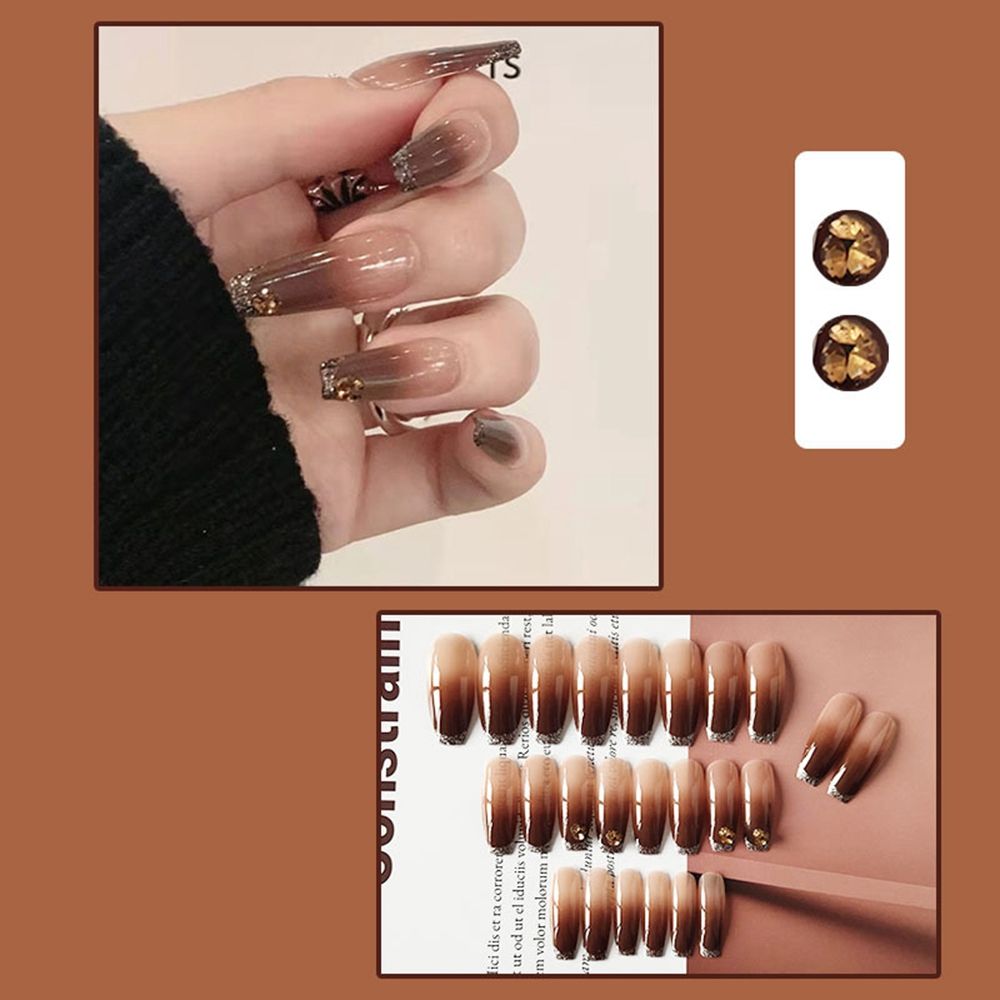 24pcs Long Ballet False Nail Full Cover Fake Nail Grey White Marble Design Nails Tip French Coffin Nails Press On Nails b13