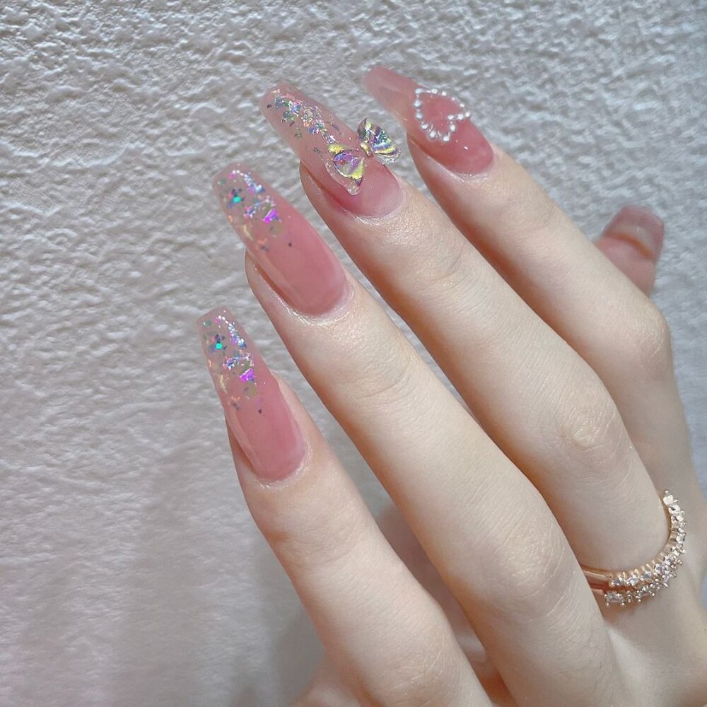 24pcs Rhinestone Design Fake Nails Shiny Bridal Women Lady party nail DIy Decorations Press On nail Tips False Nail Patch Spain 733938