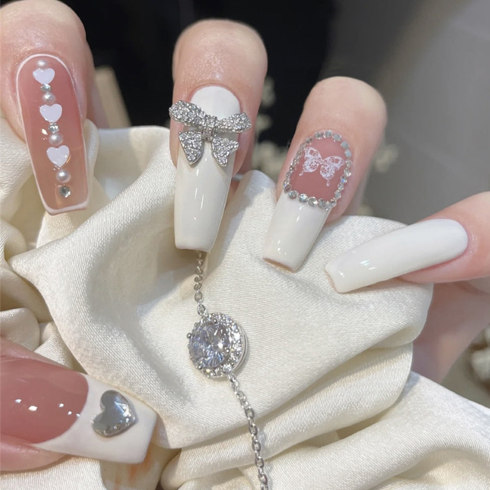 24pcs Rhinestone Design Fake Nails Shiny Bridal Women Lady party nail DIy Decorations Press On nail Tips False Nail Patch Spain 378714