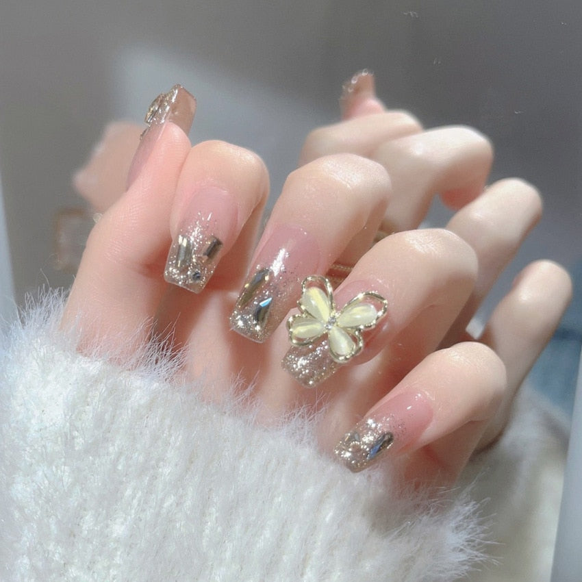 24pcs Rhinestone Design Fake Nails Shiny Bridal Women Lady party nail DIy Decorations Press On nail Tips False Nail Patch Spain 1008401