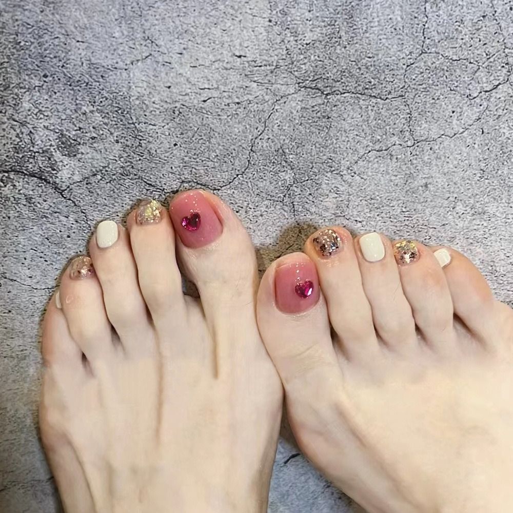 24pcs Shining Crystal French Fake Toenails Full Cover Short Square Toe Nails Foot Nails Tips for Women Girls Toenail Tips 2023 AA3