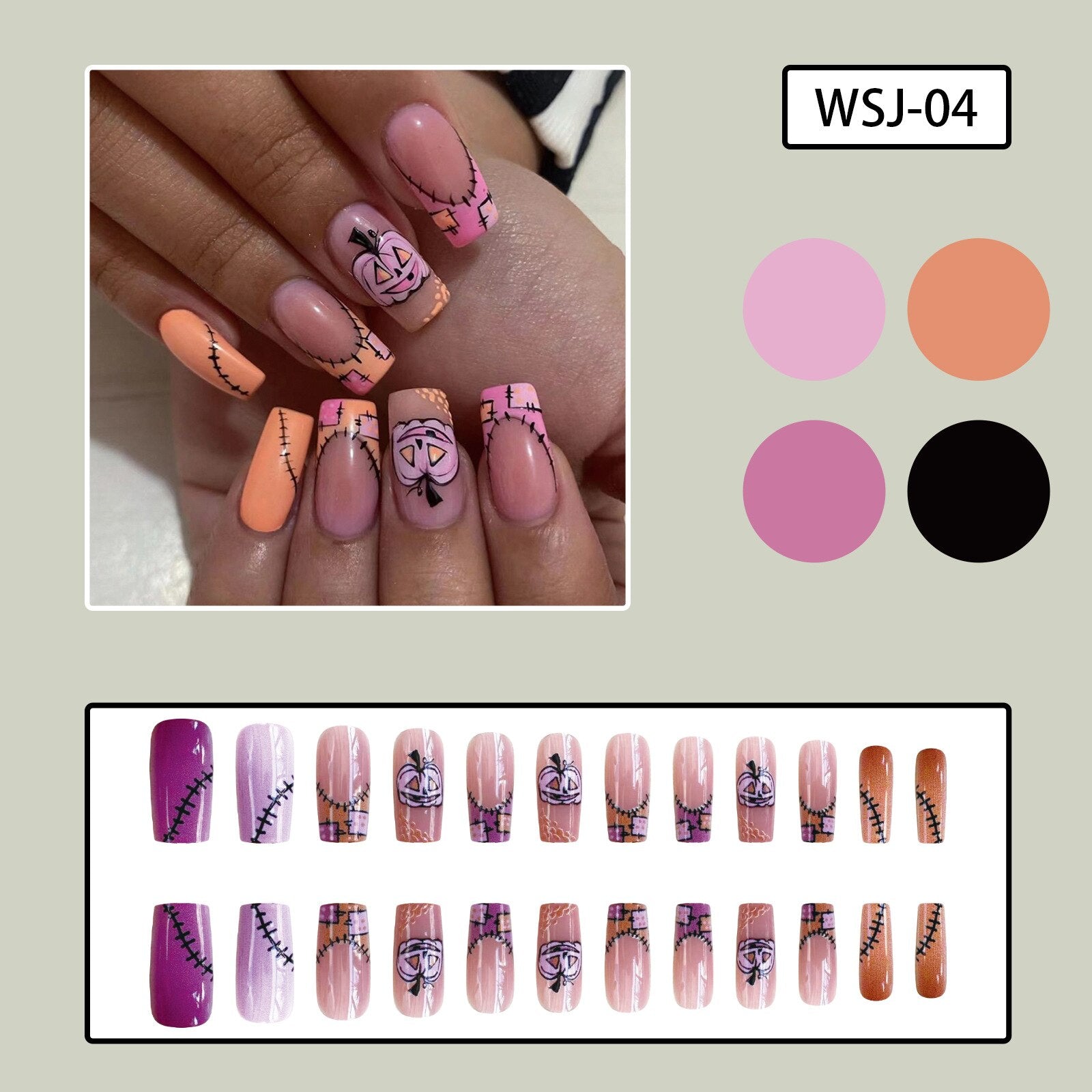 24pcs Sweet Cool Pink Black False Nails Halloween Skull Batch Pattern Design Press On Nail Patch Wearable Artificial Nail Tips Spain 3