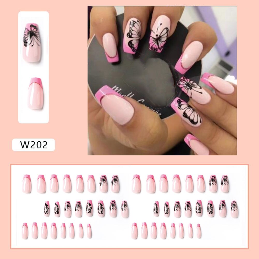 24pcs Wearable Fake Nails Blue Smudged Medium Long Coffin Gold Foil False Nails Full Cover Nail Tips Set Press On Nails DIY Tool 6