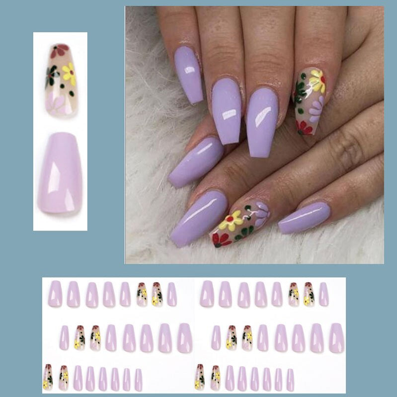 24pcs Wearable Fake Nails Blue Smudged Medium Long Coffin Gold Foil False Nails Full Cover Nail Tips Set Press On Nails DIY Tool 5