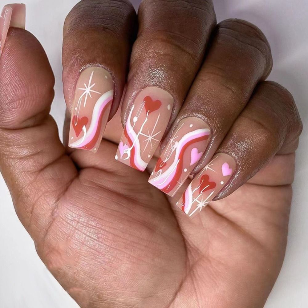 24pcs Wearable Fake Nails Blue Smudged Medium Long Coffin Gold Foil False Nails Full Cover Nail Tips Set Press On Nails DIY Tool