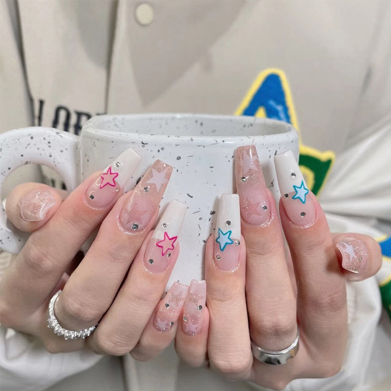 24pcs Wearable Pink Press On Fake Nails Tips With Glue false nails design Butterfly Lovely Girl false nails With Wearing Tools 1028