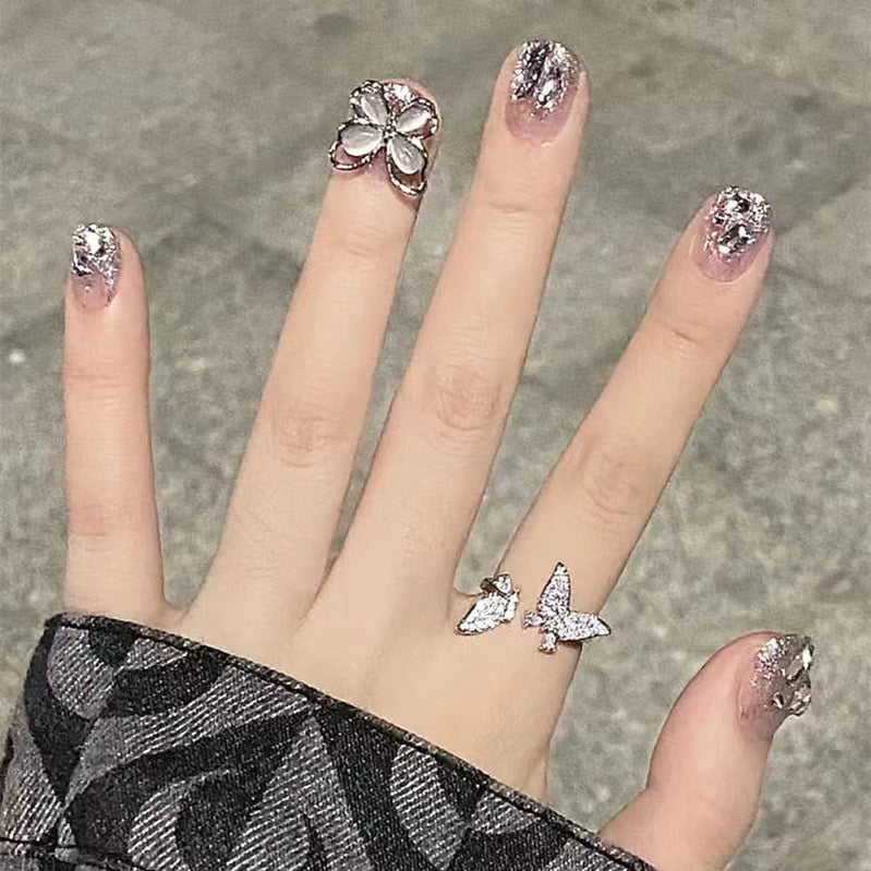 24pcs Wearable Pink Press On Fake Nails Tips With Glue false nails design Butterfly Lovely Girl false nails With Wearing Tools 655