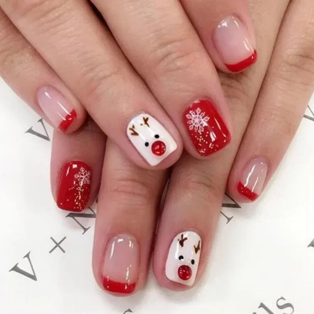 24pcs detachable Christmas designs false nails with glue full cover ballet Snowflakes Christmas Candy gifts press on fake nails DY261
