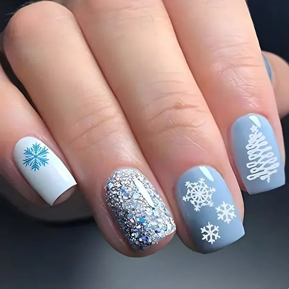 24pcs detachable Christmas designs false nails with glue full cover ballet Snowflakes Christmas Candy gifts press on fake nails DY753