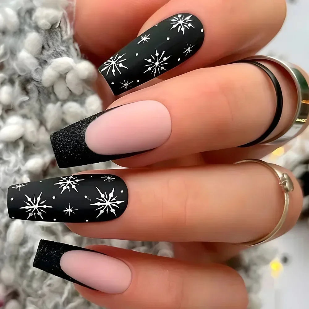 24pcs detachable Christmas designs false nails with glue full cover ballet Snowflakes Christmas Candy gifts press on fake nails CY417