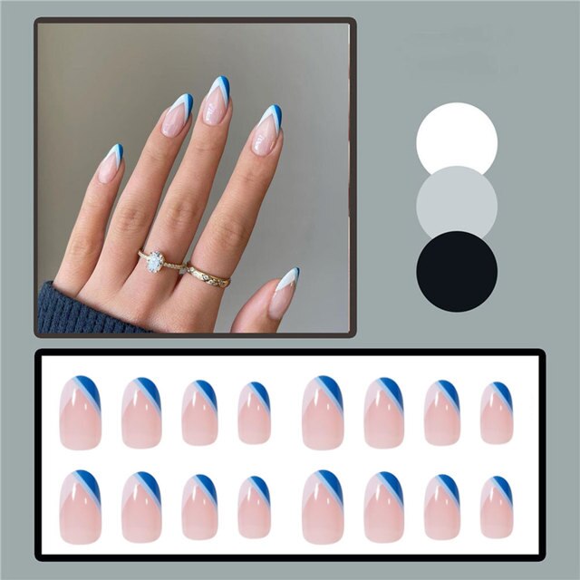 24pcs false nails matte Green Nails Patch with glue Removable Long Paragraph Fashion Manicure press on Nail tips N 33