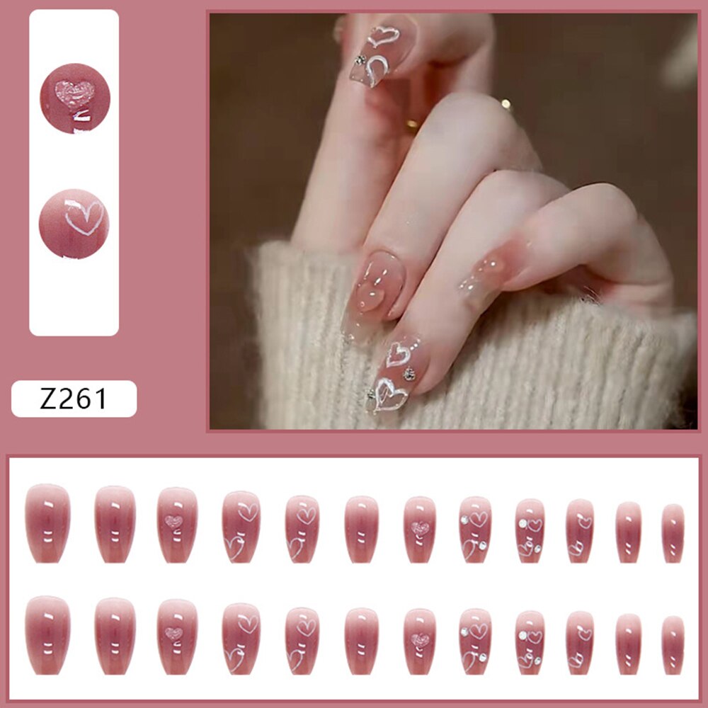 24pcs false nails matte Green Nails Patch with glue Removable Long Paragraph Fashion Manicure press on Nail tips N 15