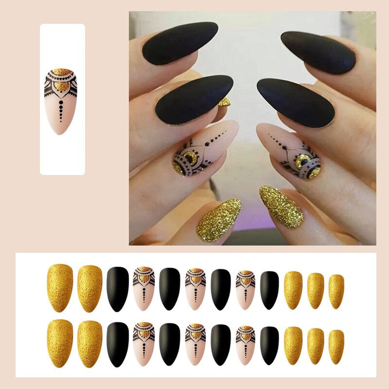 24pcs false nails matte Green Nails Patch with glue Removable Long Paragraph Fashion Manicure press on Nail tips N 26