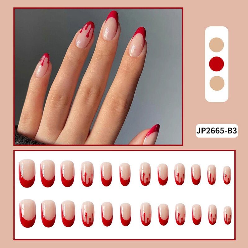 24pcs false nails matte Green Nails Patch with glue Removable Long Paragraph Fashion Manicure press on Nail tips N 24