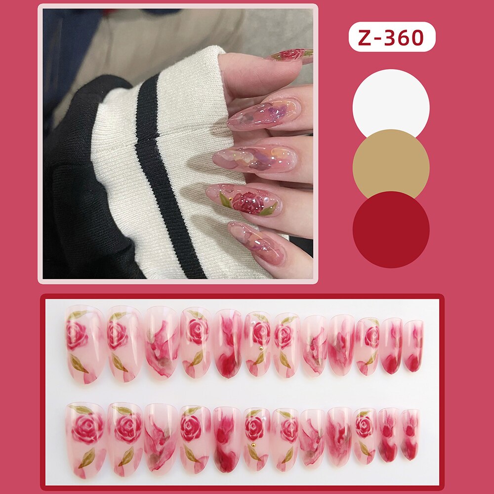 24pcs false nails matte Green Nails Patch with glue Removable Long Paragraph Fashion Manicure press on Nail tips N 28 1