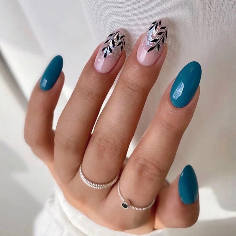 24pcs false nails with almond head French artificial nails with glue Long Paragraph Manicure full cover Stiletto press on nails