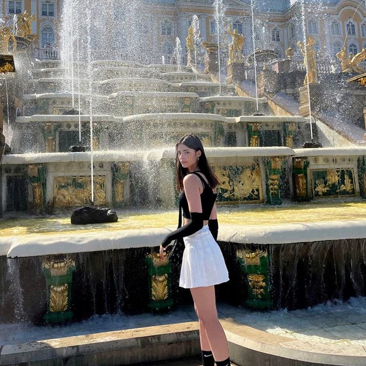 High Waist Solid Pleated Mini Skirt for Women Summer Spring Korean Preppy Style Fashion Cute A-line Skirts Y2K Skort Clothes