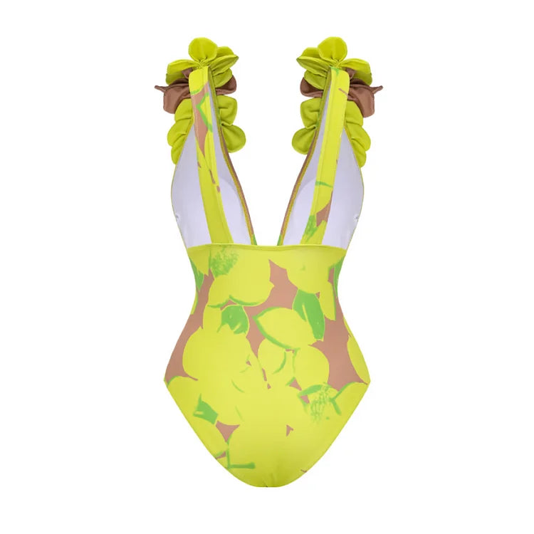 trend Woman Deep V Lemon Printed Swimsuit set two-piece Swimwear Women luxury Beachwear Bathing Suit beach dress wholesale