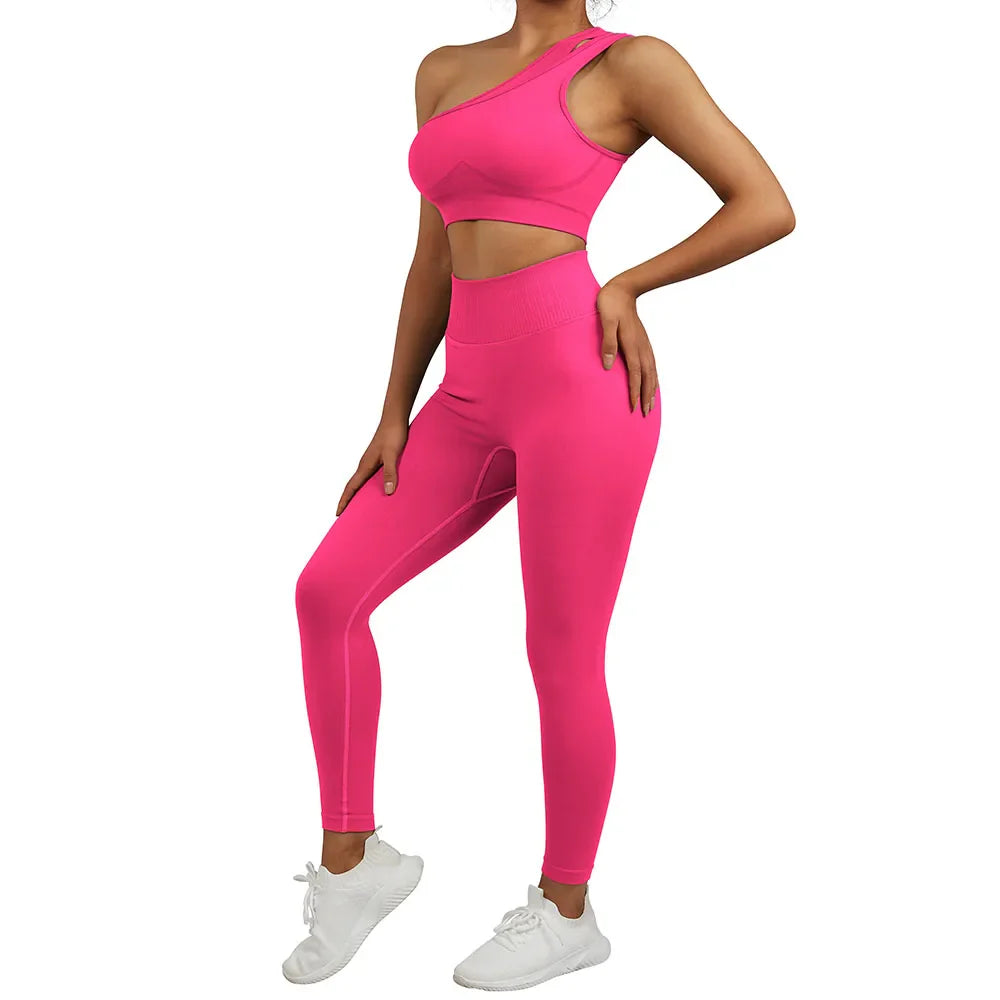 One Shoulder Yoga Sets Women Sportswear Gym Clothing High Waist Leggings Workout Gym Outfits Fitness Wear Sports Yoga Suits SS321PH