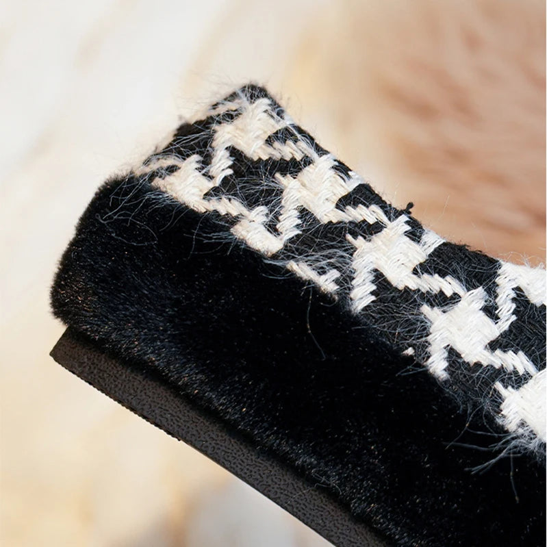 winter women's plush warm shoes Korean style Lace-up loafers party and work wear Ladies' casual flats mary jane boat shoes