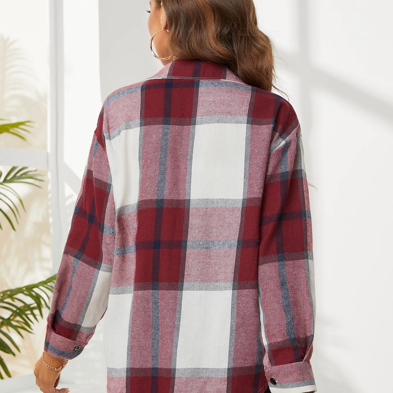 Lapel Plaid Women‘s Shirts Spring Autumn Single Breasted Brushed Long Sleeve Blouses Streetwear Girls