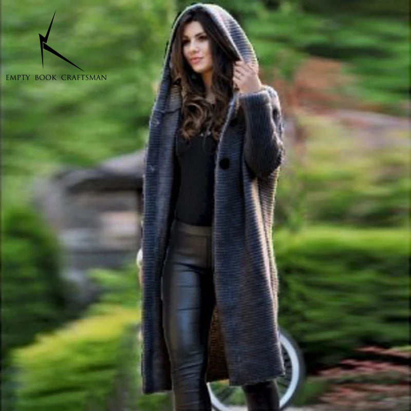 Cashmere Cardigan in Autumn and Winter Women'sloose Long Sleeve Sweater Solid Color Knitted Long Thickened Top Dark Grey