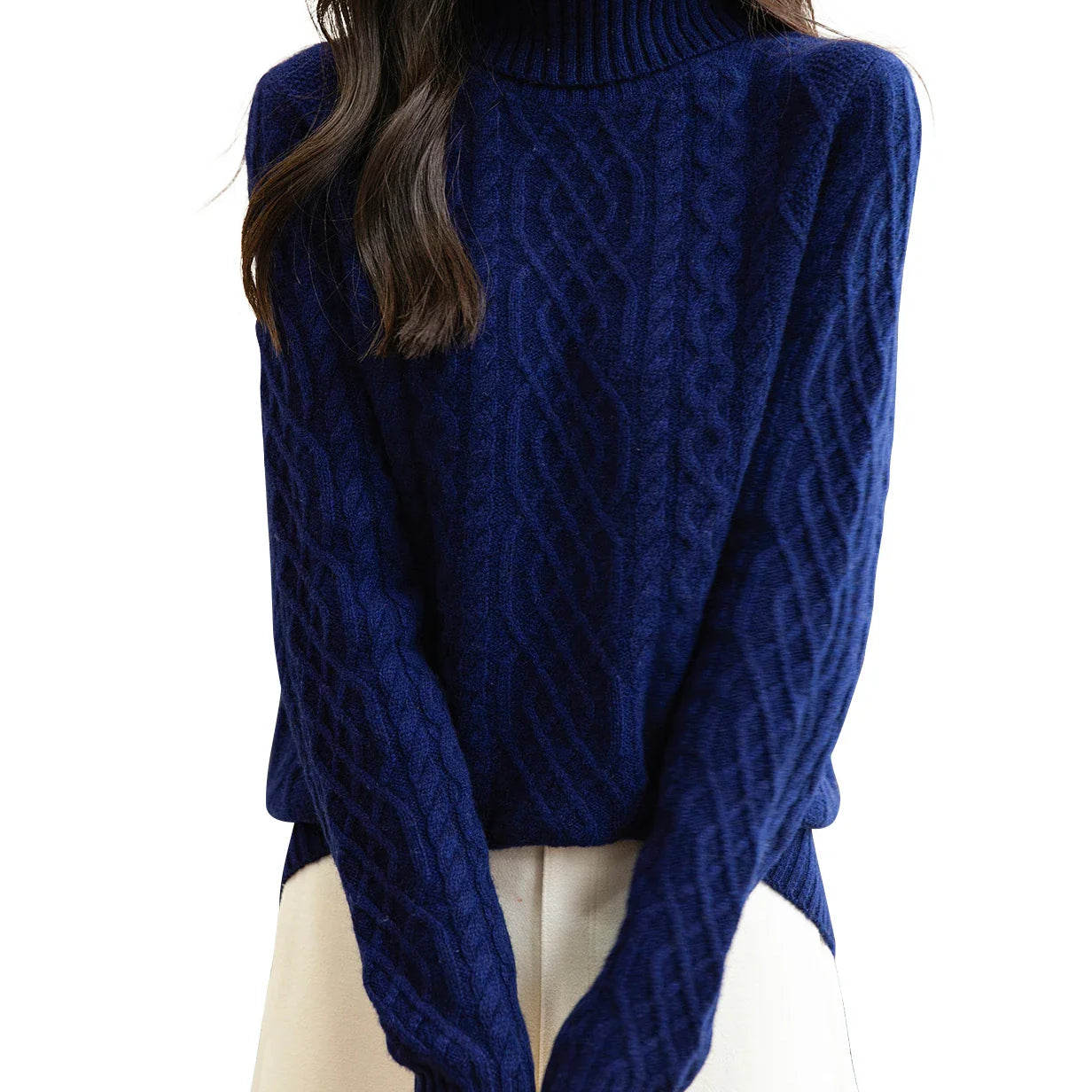 Women's 100% Merino Wool Sweater Fall Winter Turtleneck Vintage Warm Soft Long Sleeve Cable Knit Sweater for Women Knitwear