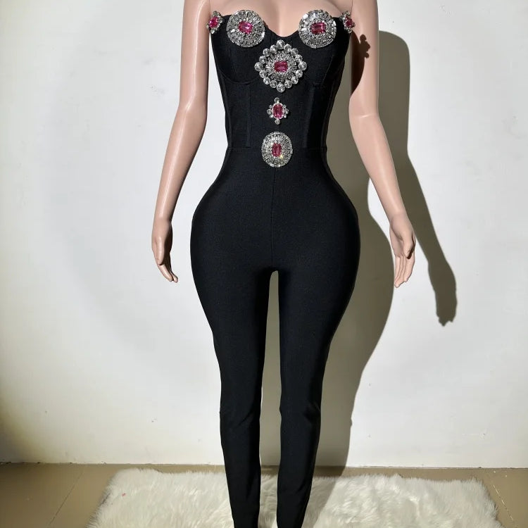 Macacão bandagem sem alças preto sexy de alta qualidade para mulheres, vestido de festa de luxo moderno