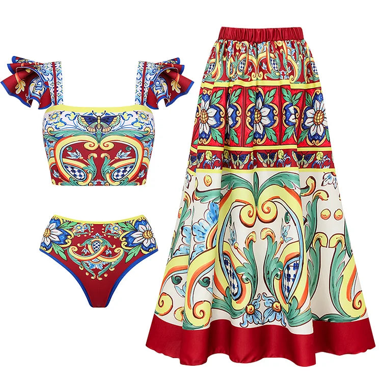 luxury One piece Women's swimsuit Summer vacation outfits Swimwear Beachwear bathing suit bikini sets two piece swimsuit and skirt 3