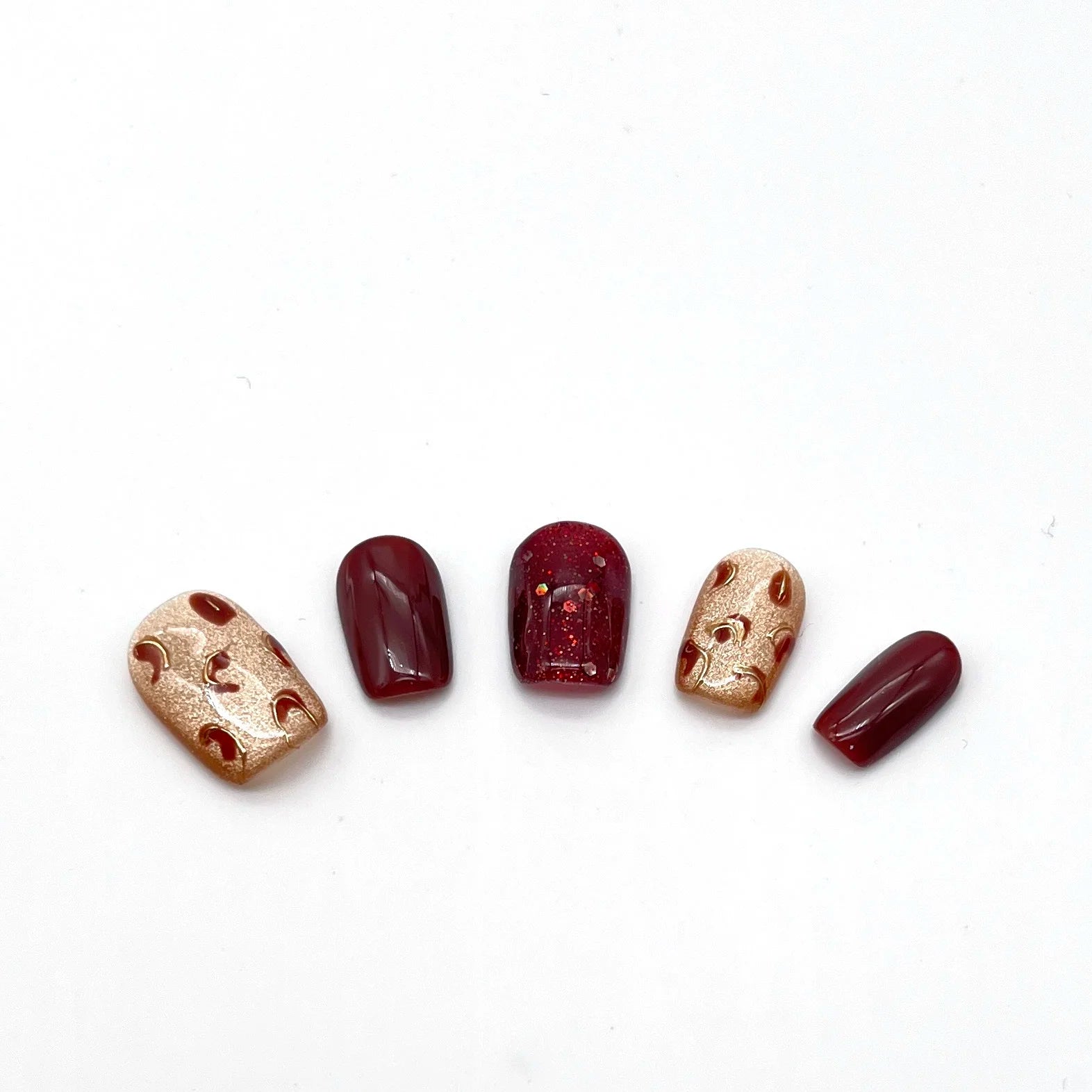 10Pcs Wine Red False Nails Handmade Short Cute Autumn Cat Eye Decoration Simple Full Cover Press on Nails Wearing Nail Set Tools