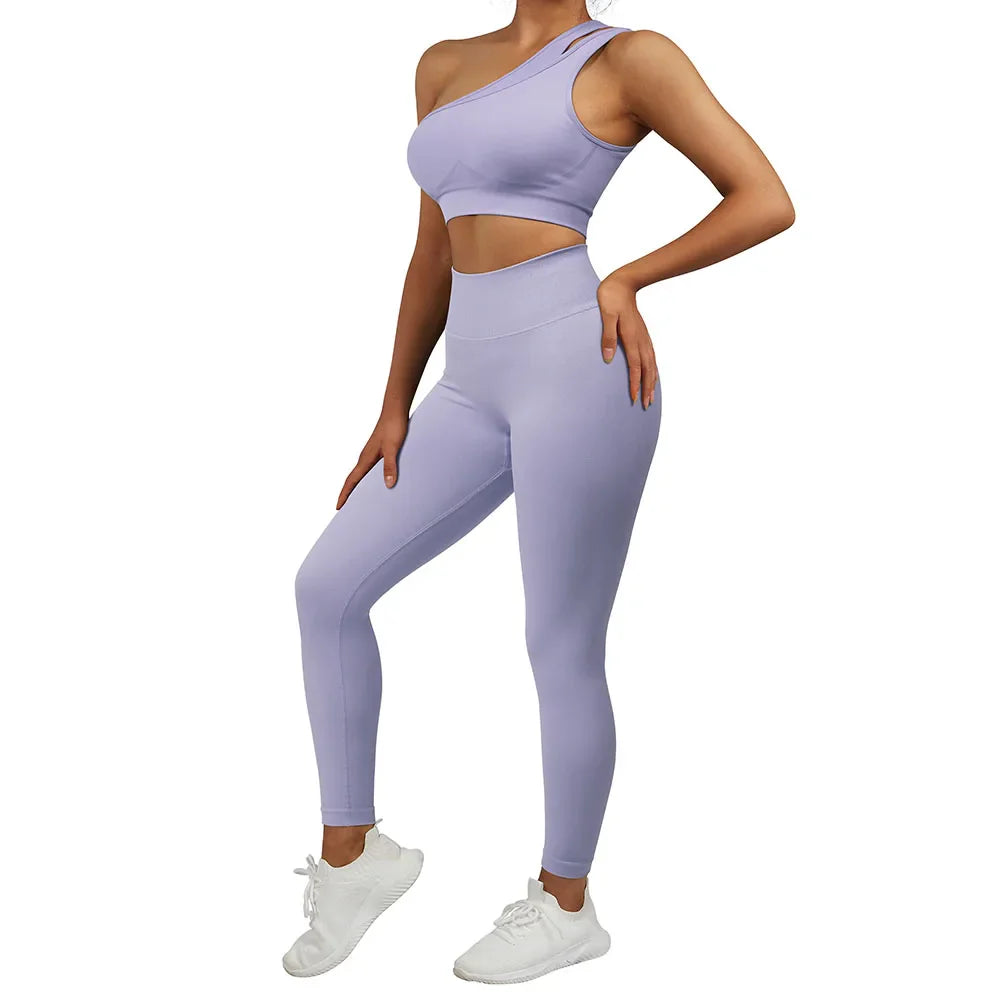 One Shoulder Yoga Sets Women Sportswear Gym Clothing High Waist Leggings Workout Gym Outfits Fitness Wear Sports Yoga Suits SS321IP