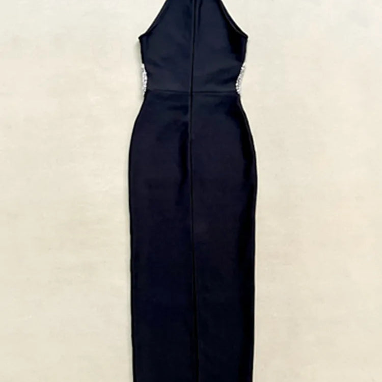 Women Sexy Mesh Diamonds Beading Black Maxi Long Diamonds Celebrity Bodycon Bandage Dress 2025 Elegant Evening Club Party Dress