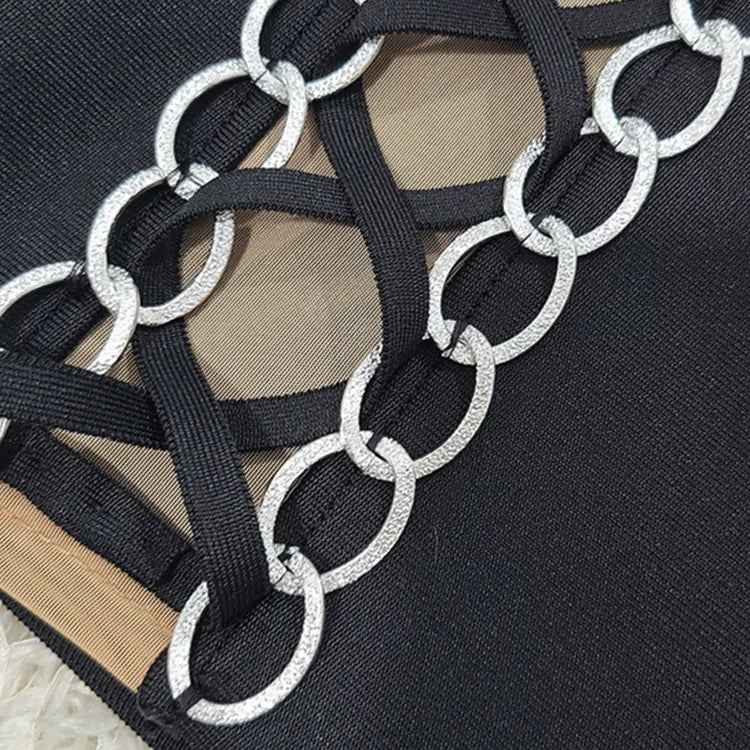 Women Celebrity Sexy Long Sleeve Lace Up Black Mini Bodycon Bandage Dress 2025 Elegant Evening Club Party Outfit