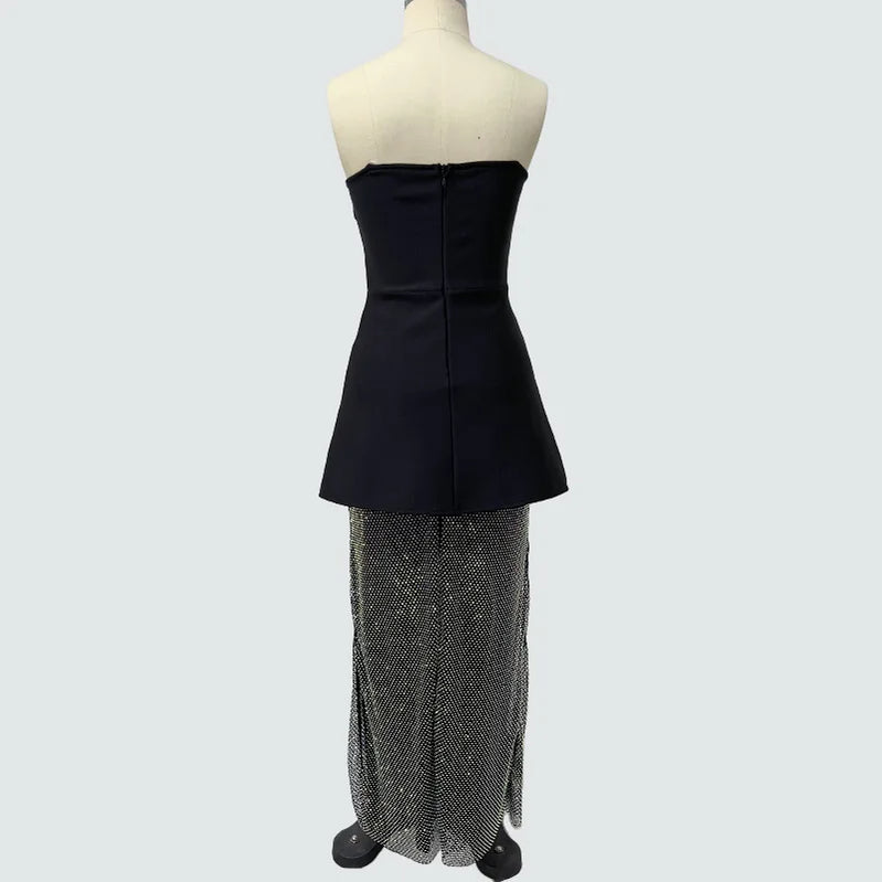 High street new black design sleeveless tube top short top + hot diamond skirt suit evening dress
