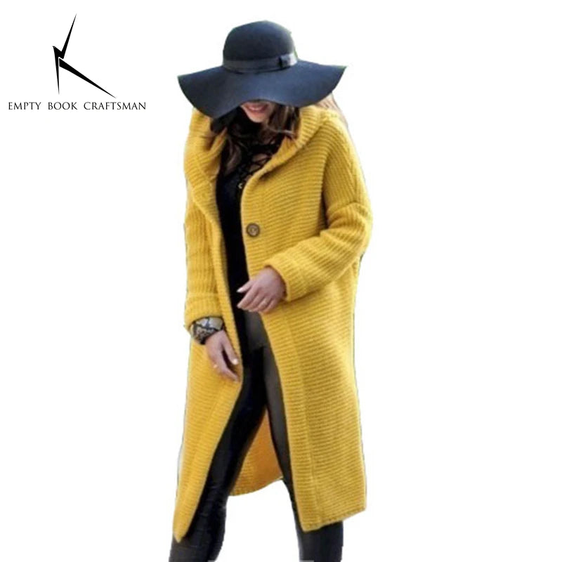 Cashmere Cardigan in Autumn and Winter Women'sloose Long Sleeve Sweater Solid Color Knitted Long Thickened Top Gold