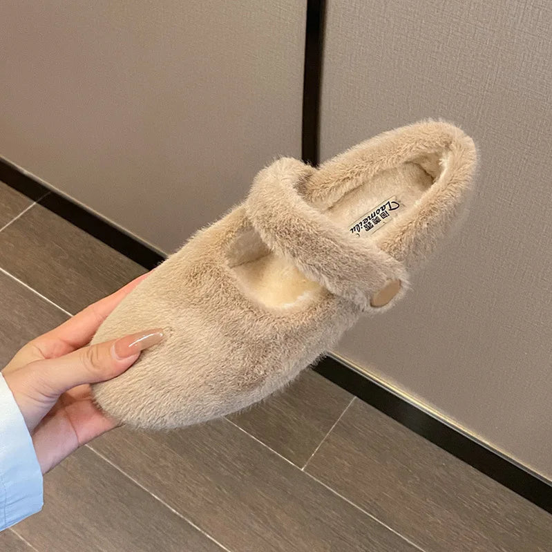 Winter Warm Women’s Plush Flat Shoes Korean style mary jane Ladies casual boat shoes Outdoor work shoes