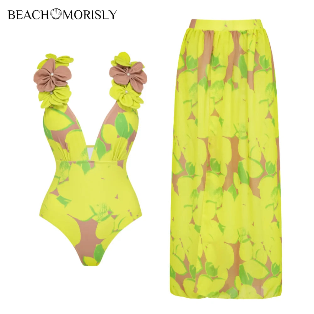 trend Woman Deep V Lemon Printed Swimsuit set  two-piece Swimwear Women luxury Beachwear Bathing Suit beach dress wholesale