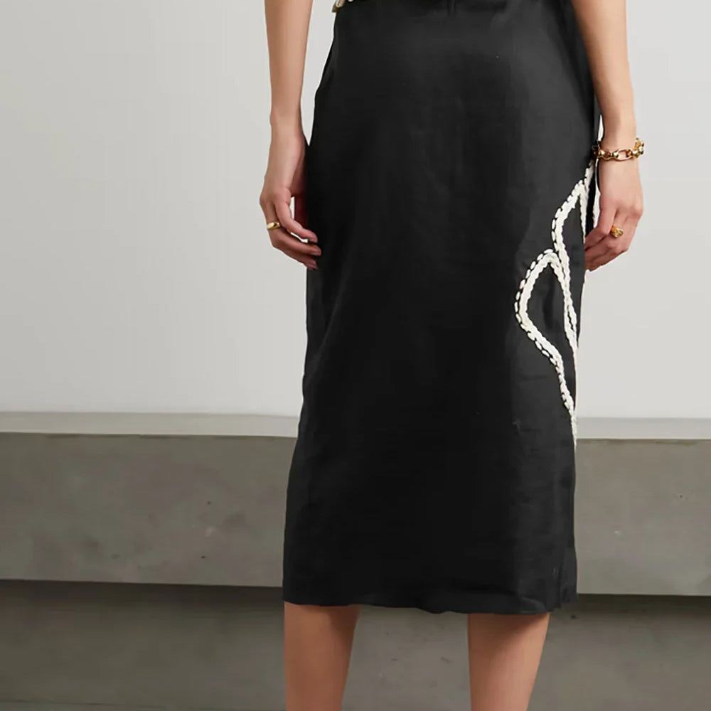 Bathing Suit Women Black Simple Print Fashion Swimsuit Sexy Printed Bikini High Waist Swimwear Two-piece and Skirt Beach Outfits