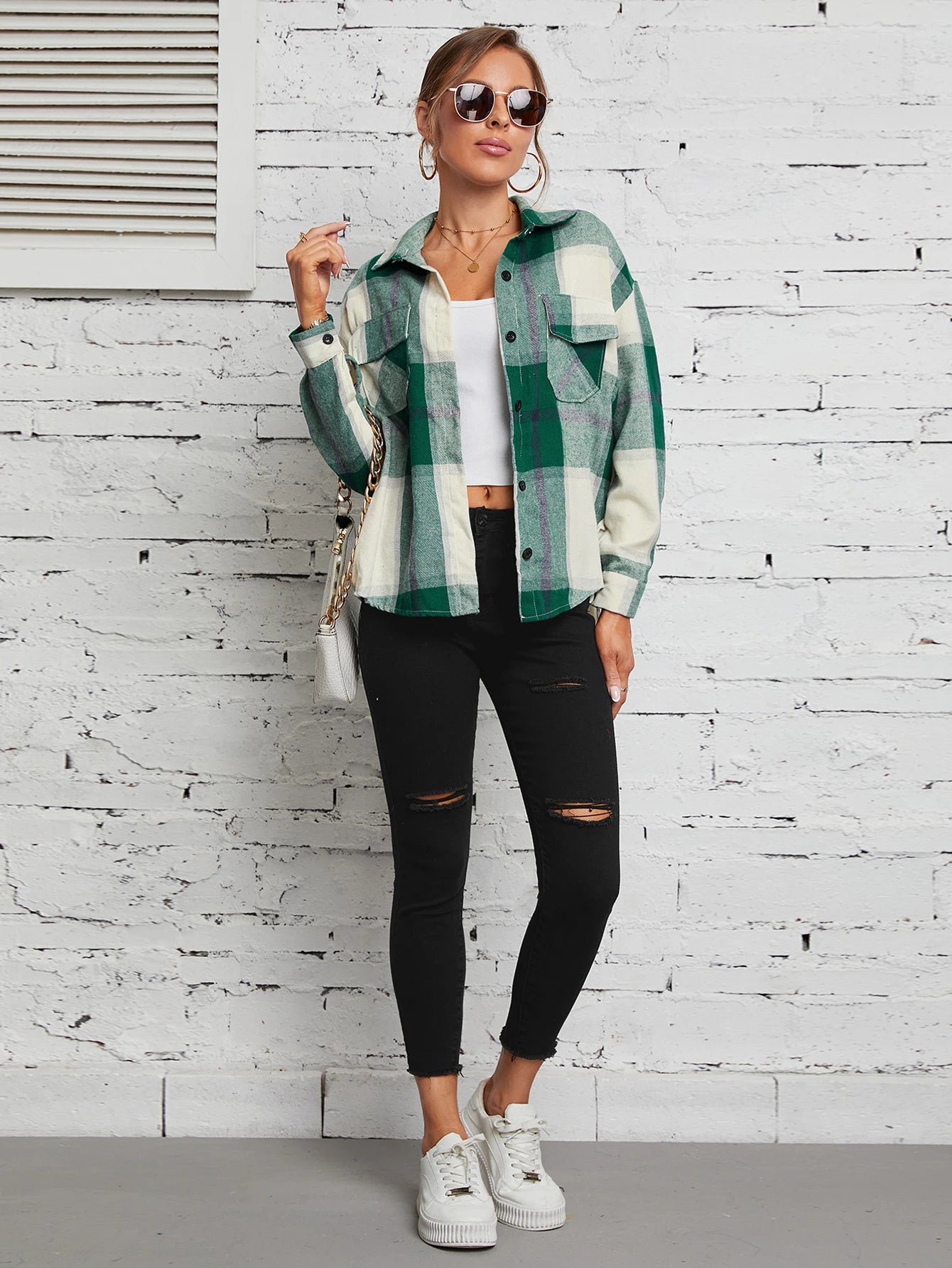 Lapel Plaid Women‘s Shirts Spring Autumn Single Breasted Brushed Long Sleeve Blouses Streetwear Girls