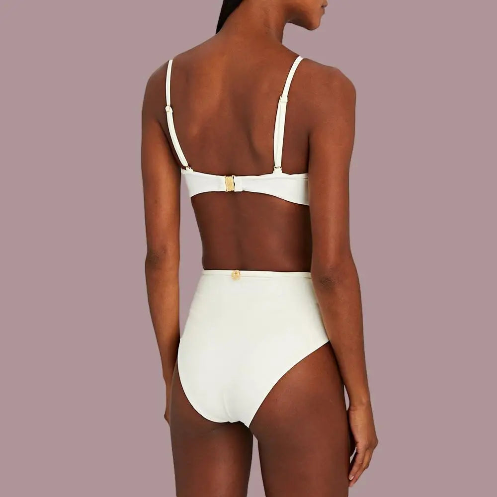 White Floral Female Bikini One Piece High Waistline Swimsuit Tight Fitting Backless Swimwear 2024 Women Stylish