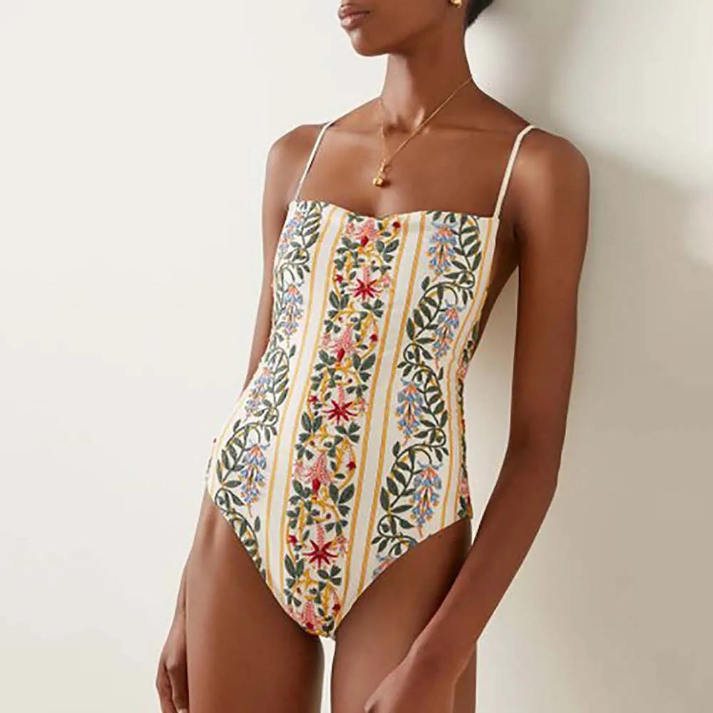 Fashion Floral One Piece Swimsuit Beach Dress Women's Swimwear Trend String Strap Sexy Bikini Women Swimwear High Waist