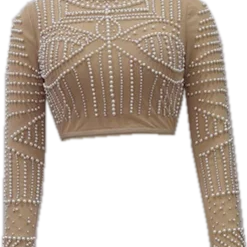 Conjunto de duas peças com pérolas pretas e miçangas, conjunto de bandagem de rayon, roupa de festa de clube